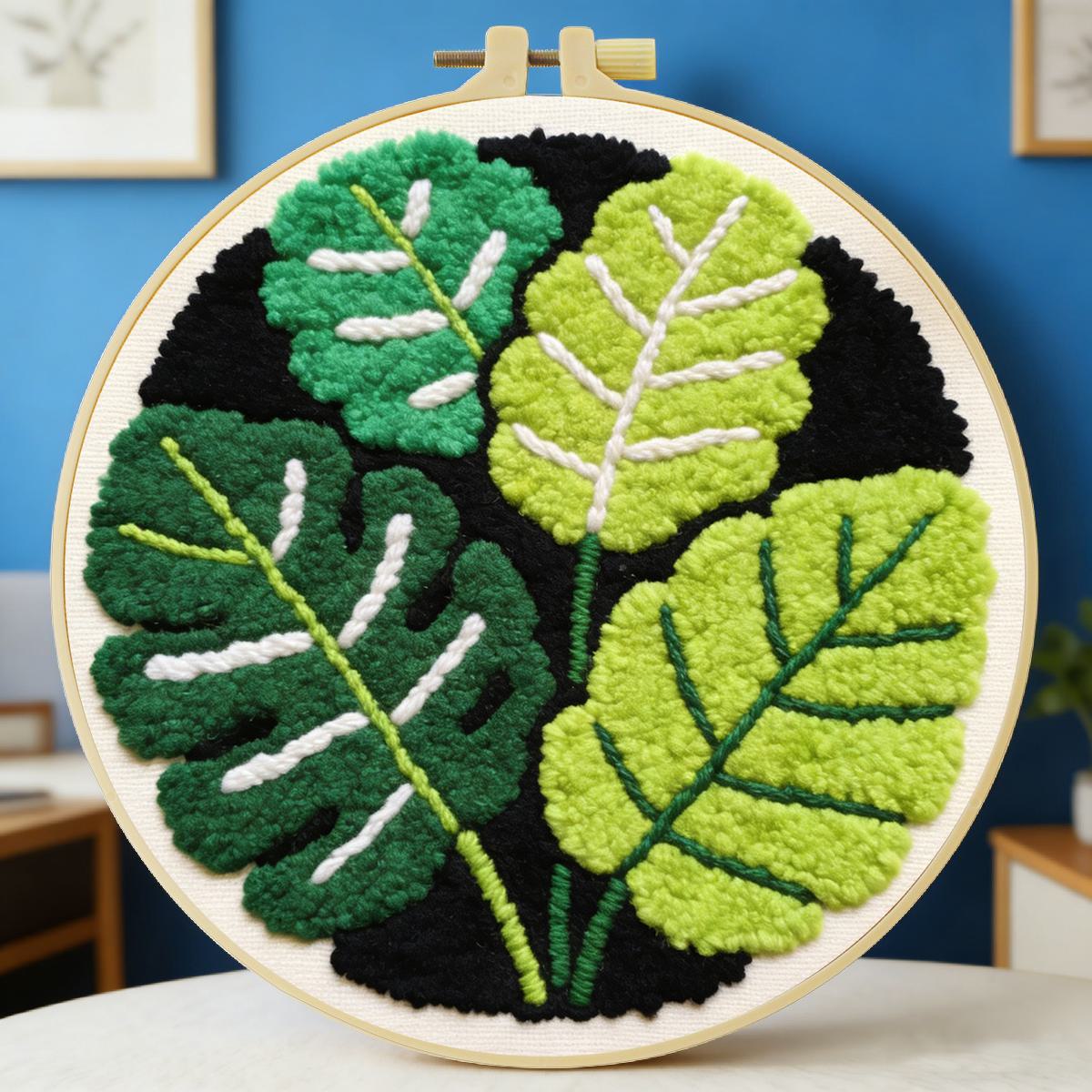 Sewing Textile Art - 20X20CM/7.87inch Leaves punch needle embroidery set